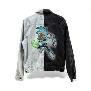 Men’s Custom Hand Painted Danny Phantom Design Denim Jacket - Sz M